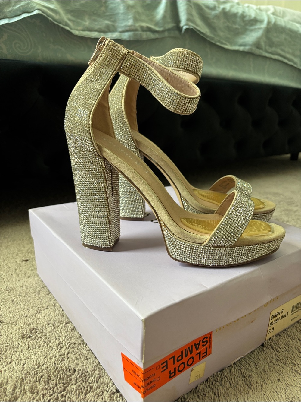 Steve Madden Gold Crystal Platform Block Heel Sandals